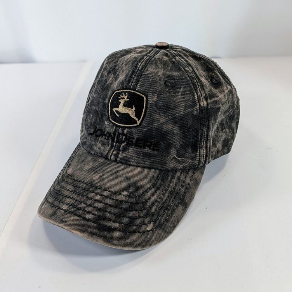 JOHN DEERE Logo Acid Washed Adjustable Strapback Cap Hat Brown